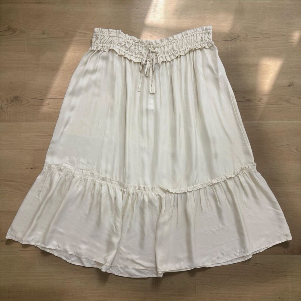 NWT J.Crew Smocked Waist Midi Skirt Natural Cream Viscose Tiered Ruffle 2X